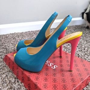 Guess Color Block Patent Leather Peeptoe Pumps
